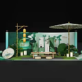 Traditional Chinese Style Photo Check In Spot With Green Scroll Backdrop Lanterns And Umbrella