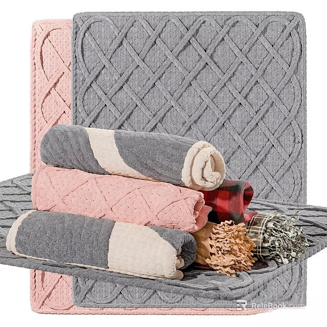 Soft Square Rugs With Gray Pink And Red Black Checkered Woven Pattern For Home Decor 3d model 
