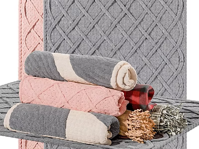 Soft Square Rugs With Gray Pink And Red Black Checkered Woven Pattern For Home Decor 3d model