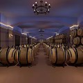 Wine Barrel Specialty Store With Arched Ceiling Chandeliers And Neatly Arranged Barrels
