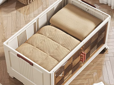 White Pet Crate with Beige Cushion on Wooden Floor for Small Pets 3d model