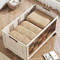 White Pet Crate with Beige Cushion on Wooden Floor for Small Pets