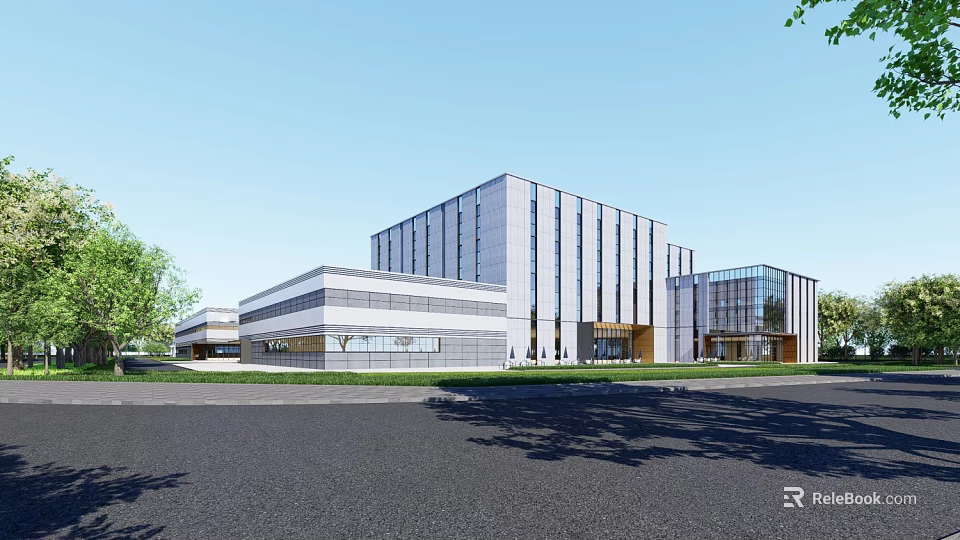 Modern Industrial Factory Building With Glass Curtain Walls And Metal Structure Design 3d model 