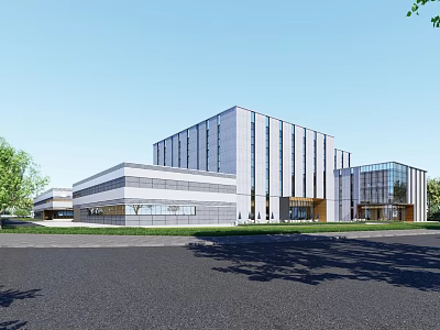Modern Industrial Factory Building With Glass Curtain Walls And Metal Structure Design 3d model