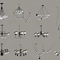 Diverse Modern Chandelier Styles Featuring White Globes And Metal Frames 3d model