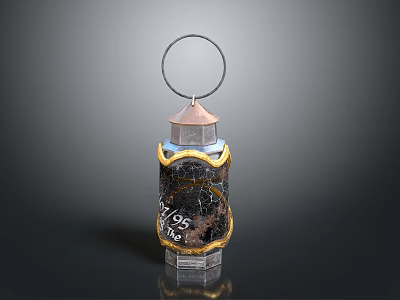 Decorative Lantern Featuring Metal Ring Copper Top Black Patterned Body And Golden Edges 3d model