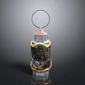 Decorative Lantern Featuring Metal Ring Copper Top Black Patterned Body And Golden Edges