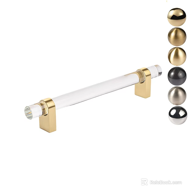 Transparent Glass Door Handle With Gold Base And Various Colored Sphere Options 3d model 