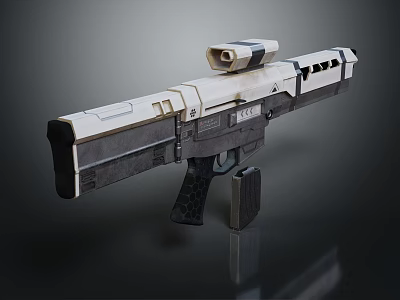 Futuristic Tactical Weapon With White And Black Design Scope And Modular Components 3d model