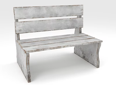 Rustic White Wooden Bench With Slatted Seat And Backrest Design 3d model
