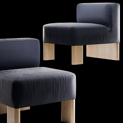Dark Blue Upholstered Single Seater Sofa With Modern Wooden Legs Design 3d model