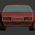 Red Classic Two Door Coupe Car With Blue Windows And Black Wheels