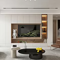Modern Living And Dining Room Interior Design With Sofa Coffee Table TV Wall And Accent Chair