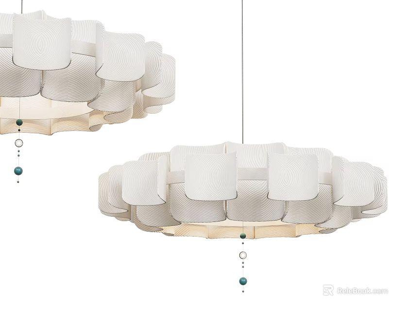 Modern White Chandeliers With Layered Block Structure And Hanging Decorative Beads 3d model