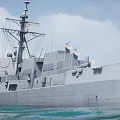 Military Warship Cannon Firing With Flames And Smoke At Sea Surface