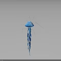 Blue Translucent Marine Jellyfish With Long Delicate Tentacles Floating In Dark Background 3d model