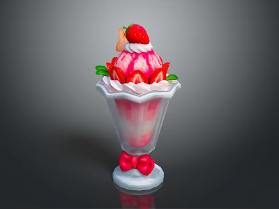 Delicious Strawberry Ice Cream Sundae With Fresh Berries Whipped Cream And Bow Decoration 3d model