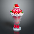 Delicious Strawberry Ice Cream Sundae With Fresh Berries Whipped Cream And Bow Decoration