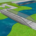 Modern Bridge With Metal Railings And Concrete Deck Connecting Green Waterfront Areas