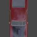 Red Classic Two Door Muscle Car With Black Hood Gold Stripes And Vintage Style