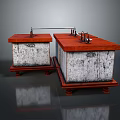 Two Vintage Computer Units With Red Top White Textured Body Connected By Metal Bar