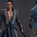 Game Movie Character In Wuxia Style Robe Holding Sword Front And Back Views