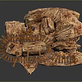 Detailed Rocky Terrain Miniature Model Featuring Winding Tracks And Wooden Supports