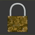 Rusty Golden Padlock With Silver Shackle On Black Reflective Surface 3d model