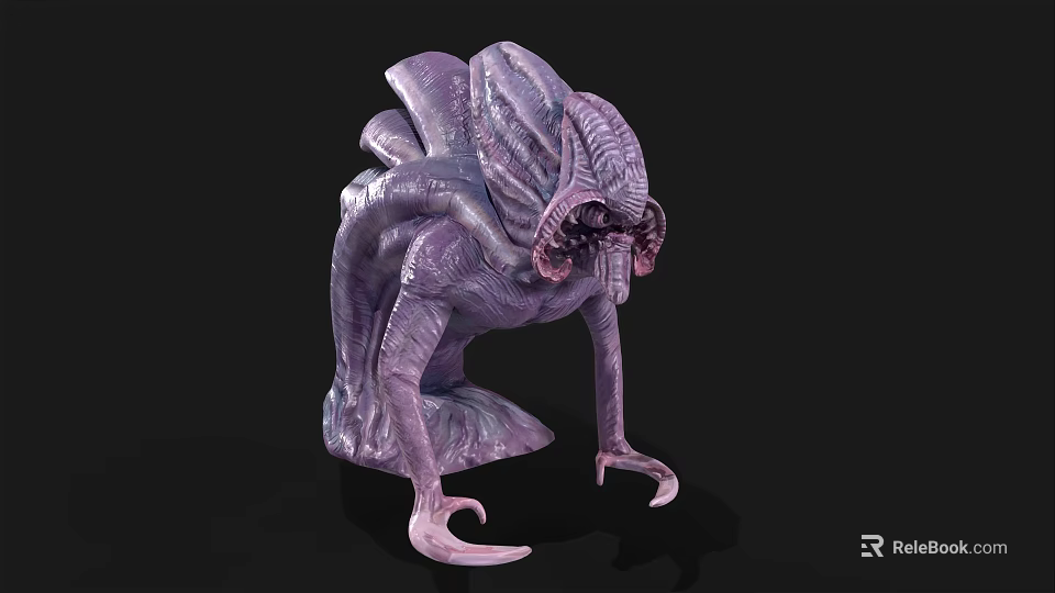 Purple Alien Creature 3D Model with Tentacles Twisted Body and Clawed Limbs 3d model 