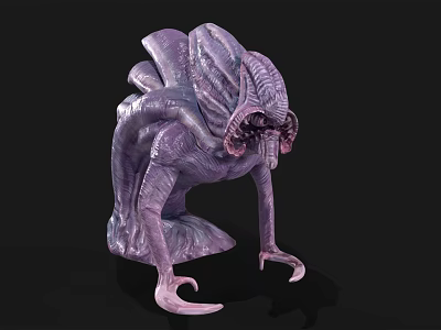 Purple Alien Creature 3D Model with Tentacles Twisted Body and Clawed Limbs 3d model