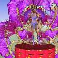 Vibrant Photo Spot with Purple Feathers Ornate Decorations Red Platform and Golden Details
