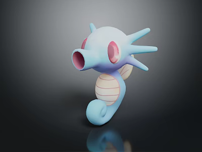 Light Blue Game Movie Character Horsea With Red Eyes Tentacles And Striped Belly 3d model