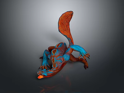 Fantasy Creature Game Movie Character With Blue Orange Body And Long Tail 3d model