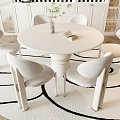 French Dining Table and Chair Combination Round Dining Table Dining Chair Single Chair Wall Panel 3d model