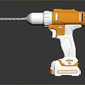 Orange And White Cordless Electric Drill With Ergonomic Handle And Drill Bit 3d model