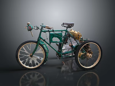 Vintage Green Classic Bicycle With Old-fashioned Mechanical Design And Brass Spoked Wheels 3d model