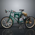 Vintage Green Classic Bicycle With Old-fashioned Mechanical Design And Brass Spoked Wheels