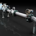 Industrial Equipment Steel Pipes Valves Flanges Mounted on Metal Supports for Fluid Control