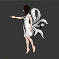 Game and Movie Character Fairy with Long Brown Hair White Dress Blue Petal Wings Barefoot