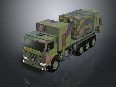 Military Cargo Truck with Camouflage Pattern and Large Square Containers Six Wheel Design 3d model