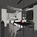 Modern Restaurant Interior With Marble Dining Table Gray Chairs And Hanging Pendant Lights