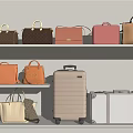 Organized Stylish Handbags And Suitcases Display On Shelves With Various Colors