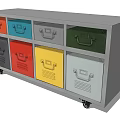 Colorful Bookcase With Multiple Drawers In Various Colors And Rolling Wheels 3d model