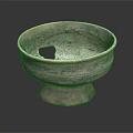 Ancient Bronze Bowl With Carved Design Broken Part And Decorative Base