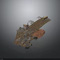 Industrial Ruins Scene With Damaged Road Vehicle Wreckage And Metal Structures