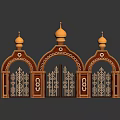 Ornate Traditional Architectural Entrance With Golden Domes Arched Doorways And Intricate Metal Gates