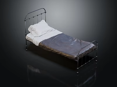 Single Bed Interior With Iron Frame Mattress White Pillow And Bed Sheet Design 3d model