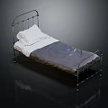 Single Bed Interior With Iron Frame Mattress White Pillow And Bed Sheet Design 3d model