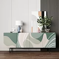 Modern Entryway Console Table With Green Beige Abstract Pattern And Decorative Items 3d model