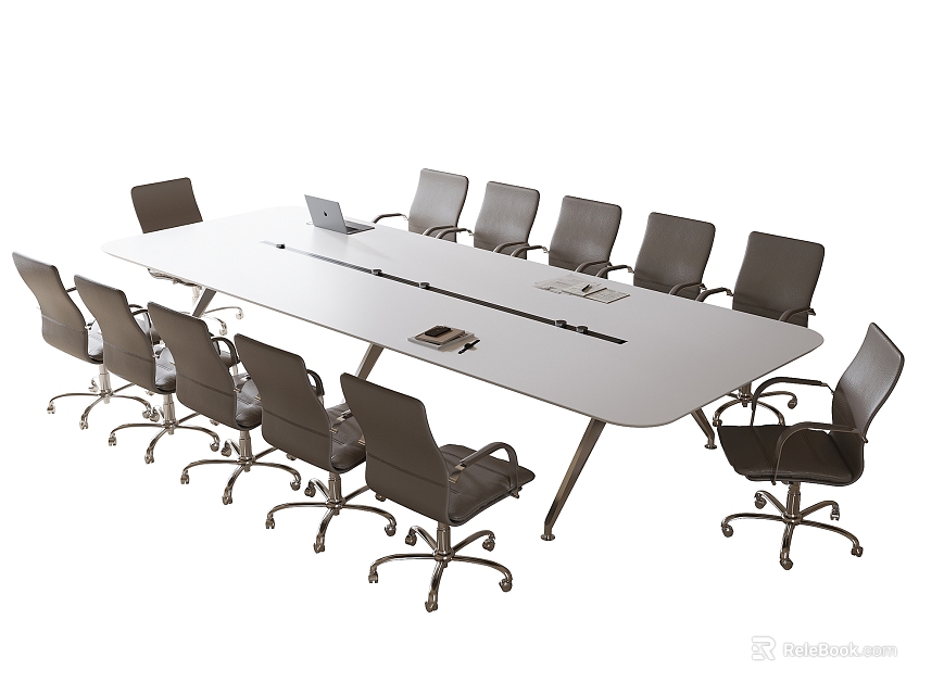 Modern Rectangular Conference Table With Black Office Chairs And Metal Legs In Office Meeting Room 3d model 